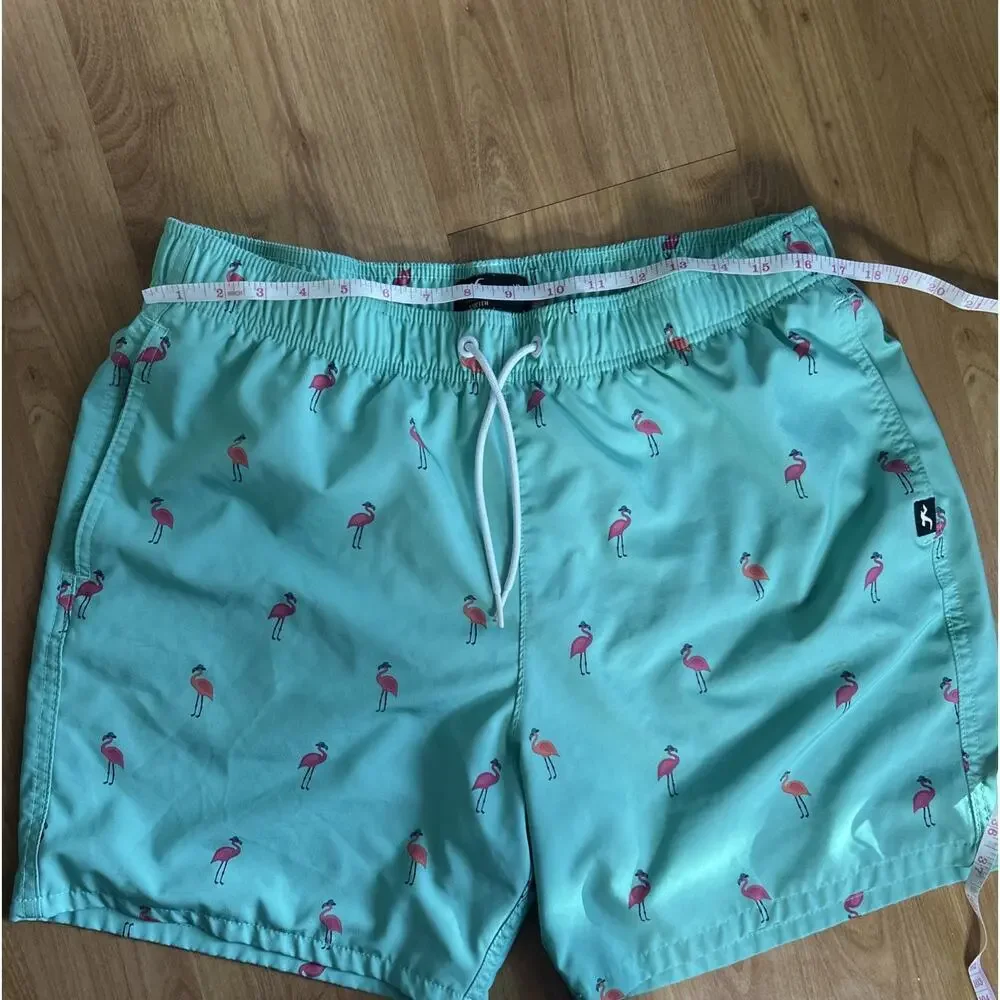 Hollister Men’s Mint Green Flamingo Swim Trunks XL Stretch Beach Vibes Pockets